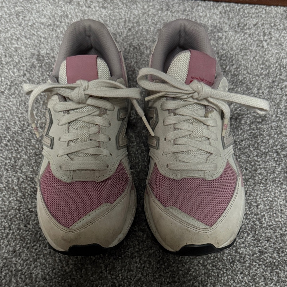 Figs New Balance Women's pink, red, and Cream Sneakers